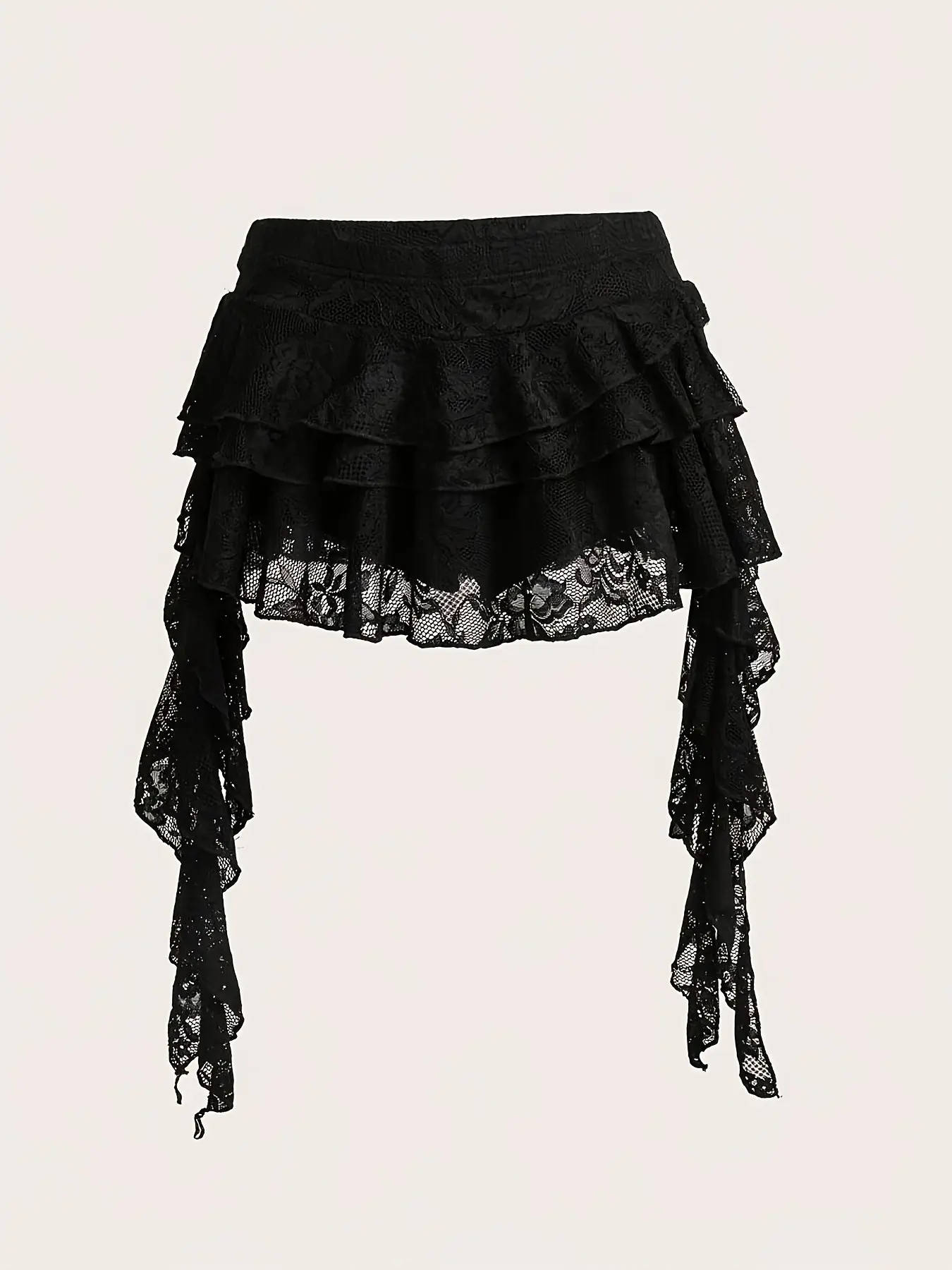 Low Waist Casual Lace Wave Hem Fitted Mini Skirt, Stylish Summer Skirt for Women, Trendy Flirty Skirt, Aesthetic Fashionable Skirt, Perfect for Everyday and Casual Occasions, Ruffled Lace Skirt