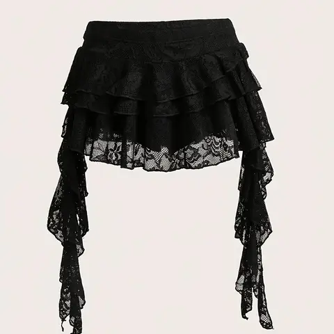 Low Waist Casual Lace Wave Hem Fitted Mini Skirt, Stylish Summer Skirt for Women, Trendy Flirty Skirt, Perfect for Everyday and Casual Occasions, Ruffled Lace Skirt, Fitted Design Skirt
