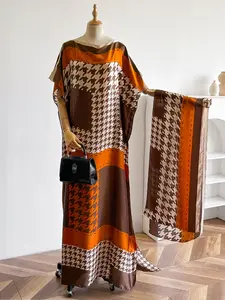 Women's Plaid Print Long Robe Set with Scarf Shawl, Casual Woven Fabric, Thin Design, Perfect for Beach Decoration, Sun Protection, Daily Wear, Beach Cover Up