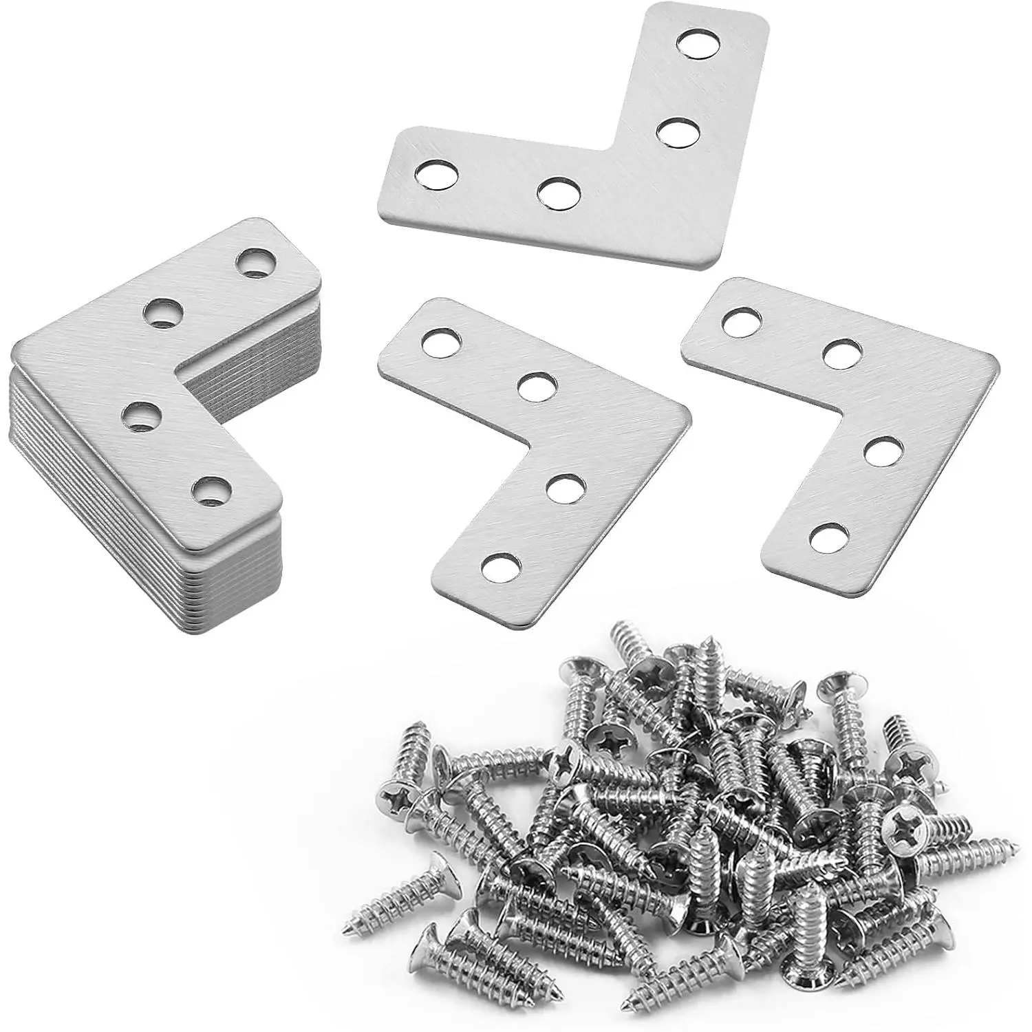 20 count Flat Corner Brace ,1.57 x 1.57 inch/40 x 40 mm Heavy Duty L Right Angle Bracket Flat Straight Mending Plate,Flat L Bracket for Frame, Shelves, Fence , Furniture & Cabinet.