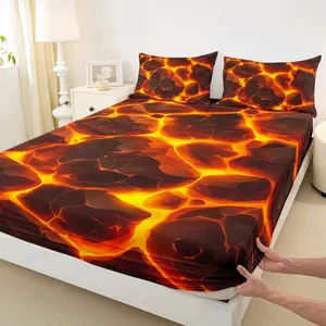 Flame Fitted Sheet,Lava Magma Print Bed Sheet,Geometric Abstract Art Soft Decorative Fabric Bedding No Top Sheet,Room Gift