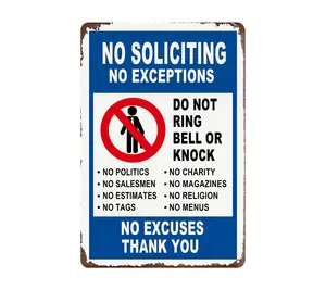 No Soliciting Sign for House Funny Front Door Metal Tin Signs Do Not Knock Or Ring Doorbell Sign No Solicitation Signs for Home Yard Decor No Excuses Thank You Sign 8x12 Inch