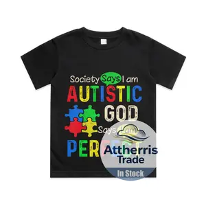 Society Says I'm Autistic Autism Month Men Women Kid Cotton T-shirt, Graphic Print Round Neck Short Sleeve Casual Tee for Boys Girls