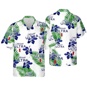 Full Print Michelob Ultra Beer Hawaiian Shirts, Hibiscus Flower Pattern Hawaiian Shirt, Gift For Him, Family Trip Shirt