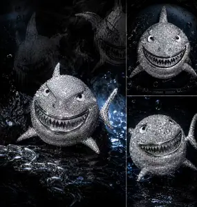 2166  Big Grinning Shark Pendant | Fully Flooded Sparkling Ocean Creature Statement Necklace for Rappers & Trendsetters tiktokshopspringglowup Dazzling Effect Bold Accessory summerwins