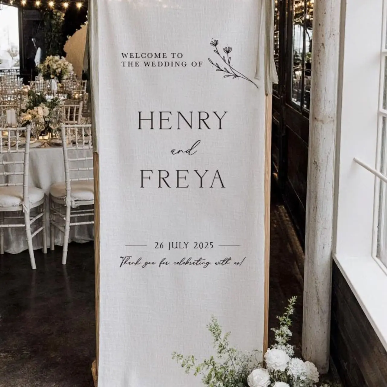 Custom Fabric Wedding Welcome Sign • Modern Linen Wedding Sign • Wedding Banner • Personalised Wedding Decor • Engagement Party Sign