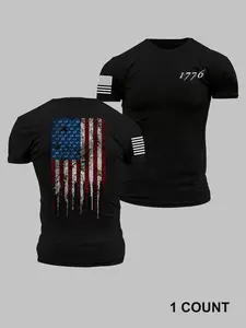 Men's American Flag Print Round Neck Tee, Casual Streetwear Short Sleeve Crew Neck Fitted T-Shirt for Summer, Fashion Classic Men's Top for Daily Wear, Menswear