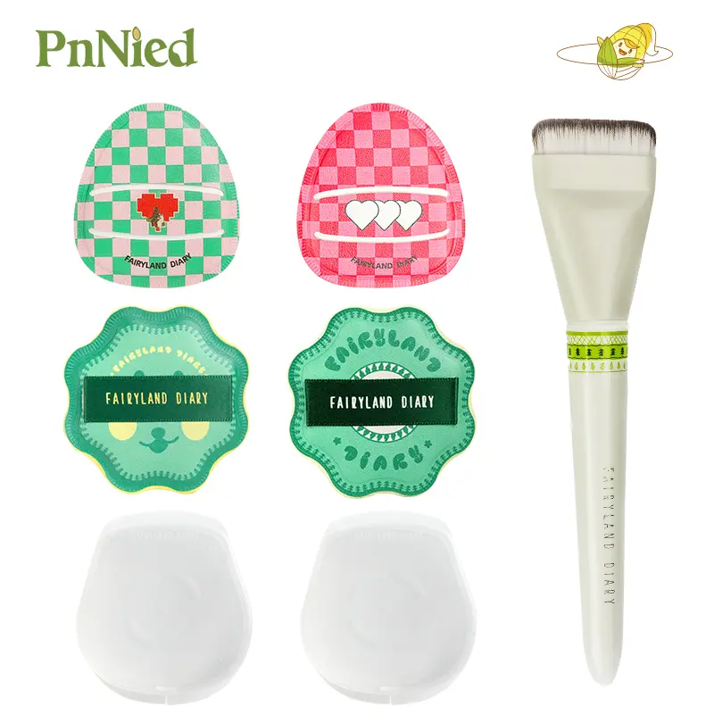 PnNied Base Makeup Partner Set - Corn Powder Puff with Breathable Storage Box, Setting Powder Puff, One-Line Foundation Brush - Portable Ultra Soft Dry And Wet Makeup Puff - Base Makeup Beauty Tools - Premium and Practical Women’s Gift Set, Christmas Gift