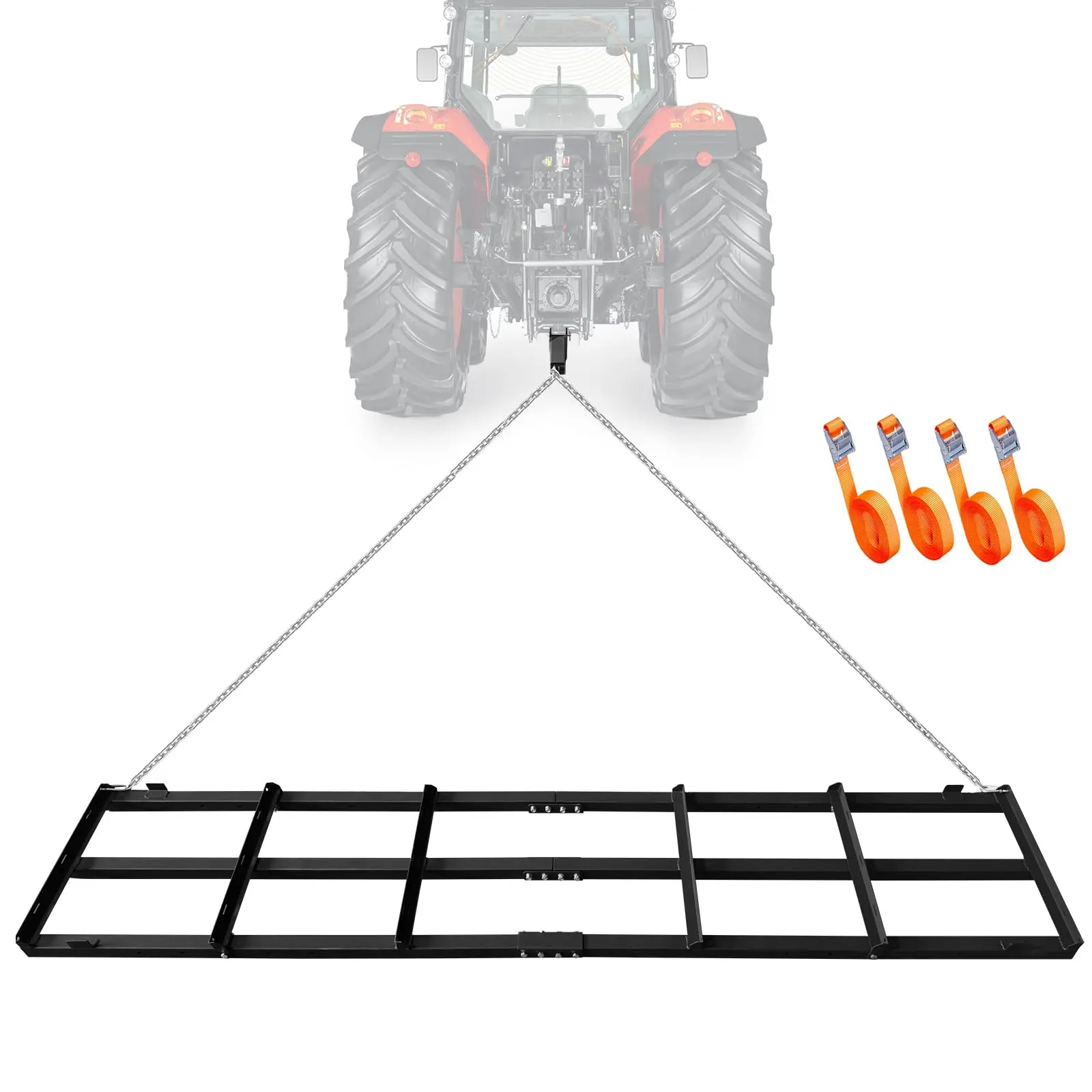 Garvee 8FT Heavy Duty Adjustable Weight Drag Harrow for ATV, UTV, Tractor - Tow Behind Gravel Rake with Chains, Driveway Leveler, and Soil Sand Leveling Tool for Lawn and Pasture