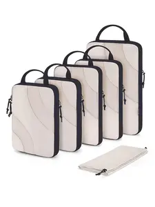 6 Pcs Handheld Compression Travel Packing Cubes Set Mesh Luggage Organizer Pouches With Drawstring Storage Bag Clothes Storage Bags For Suitcase Business Trip Vacation Men Women