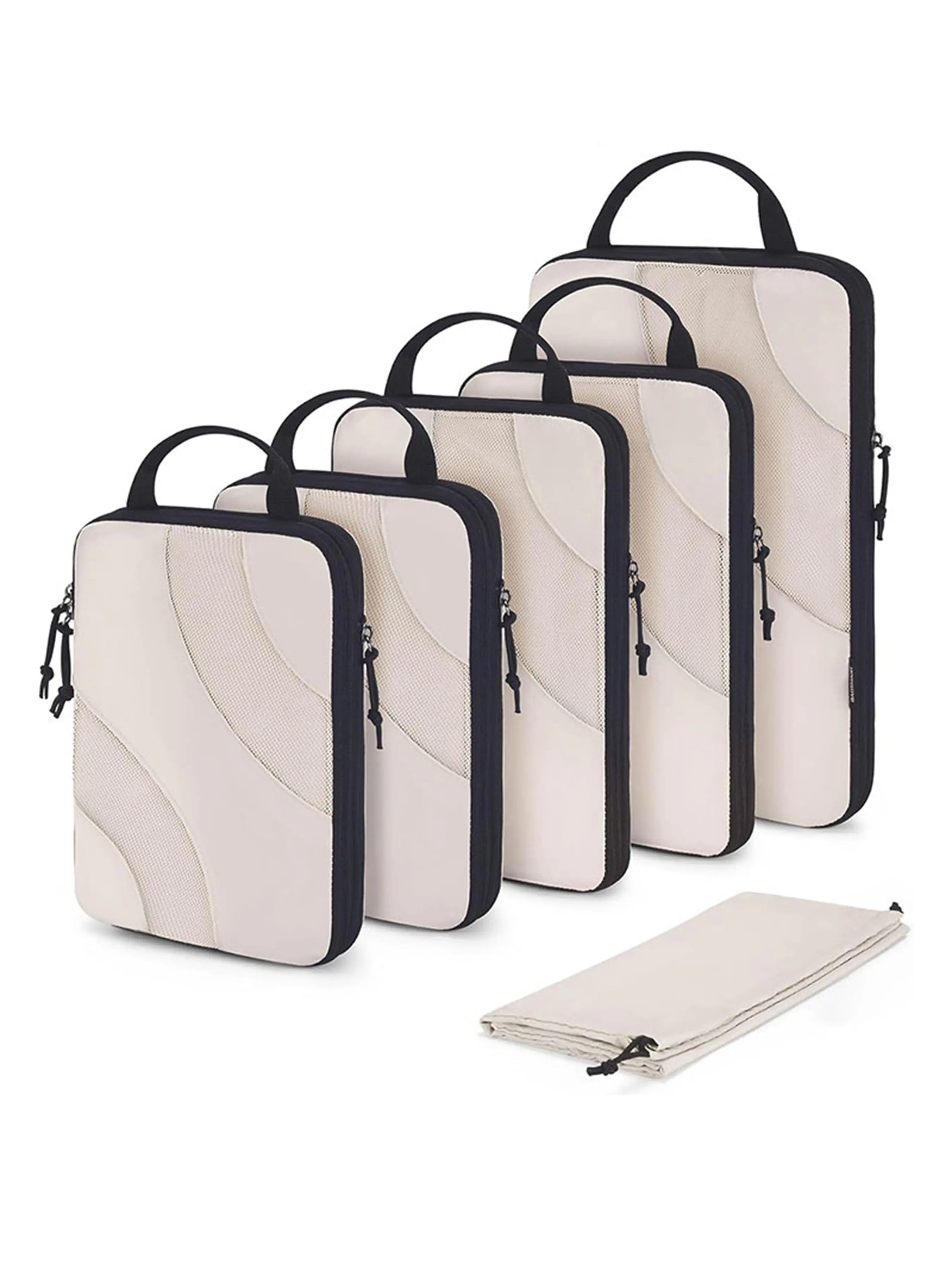 6 Pcs Handheld Compression Travel Packing Cubes Set Mesh Luggage Packing Organizers Pouches With Drawstring Storage Bag Clothes Storage Bags For Suitcase Business Trip Vacation Men Women