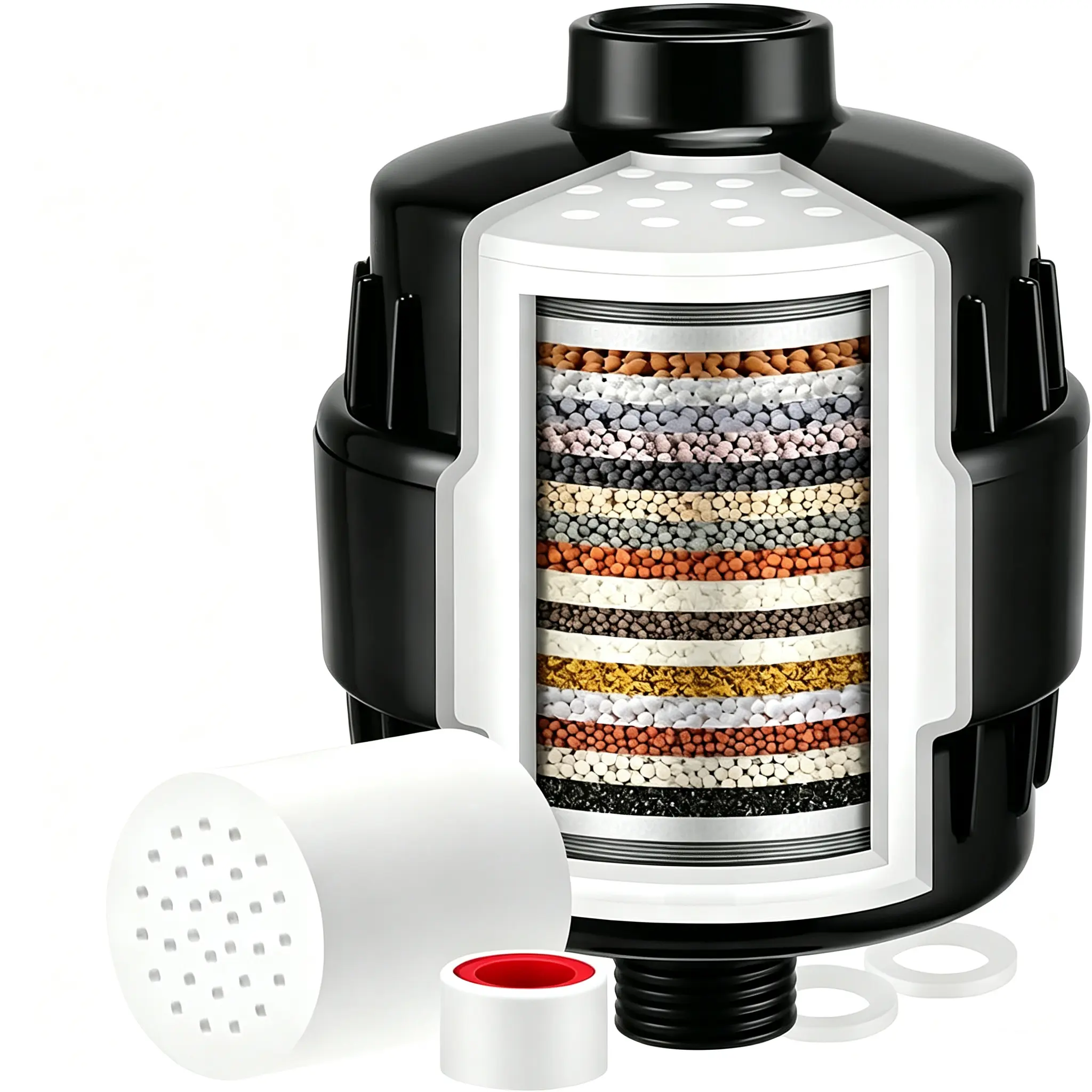 20 Stage Shower Filter for Hard Water - 99% Removal High Output Shower Head Filter for Chlorine, Heavy Metals, Improve Skin, Hair and Nails, Chrome Finish, Black