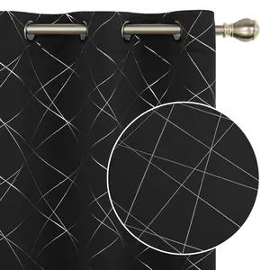 Deconovo Blackout Curtains for Bedroom & Living Room, Thermal Insulated, Room Darkening Drapes, Geometric, Grommet Top, 2 Panels, Black, 42W x 90L Inch, Intersection