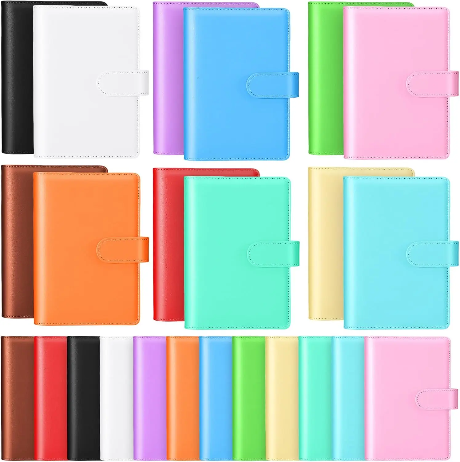 24 count A6 PU Leather Budget Binder Bulk Refillable 6 Ring Notebook Cover Paper Pocket Loose Leaf Binder Personal Organizer Planner  Buckle Closure,  for Christmas