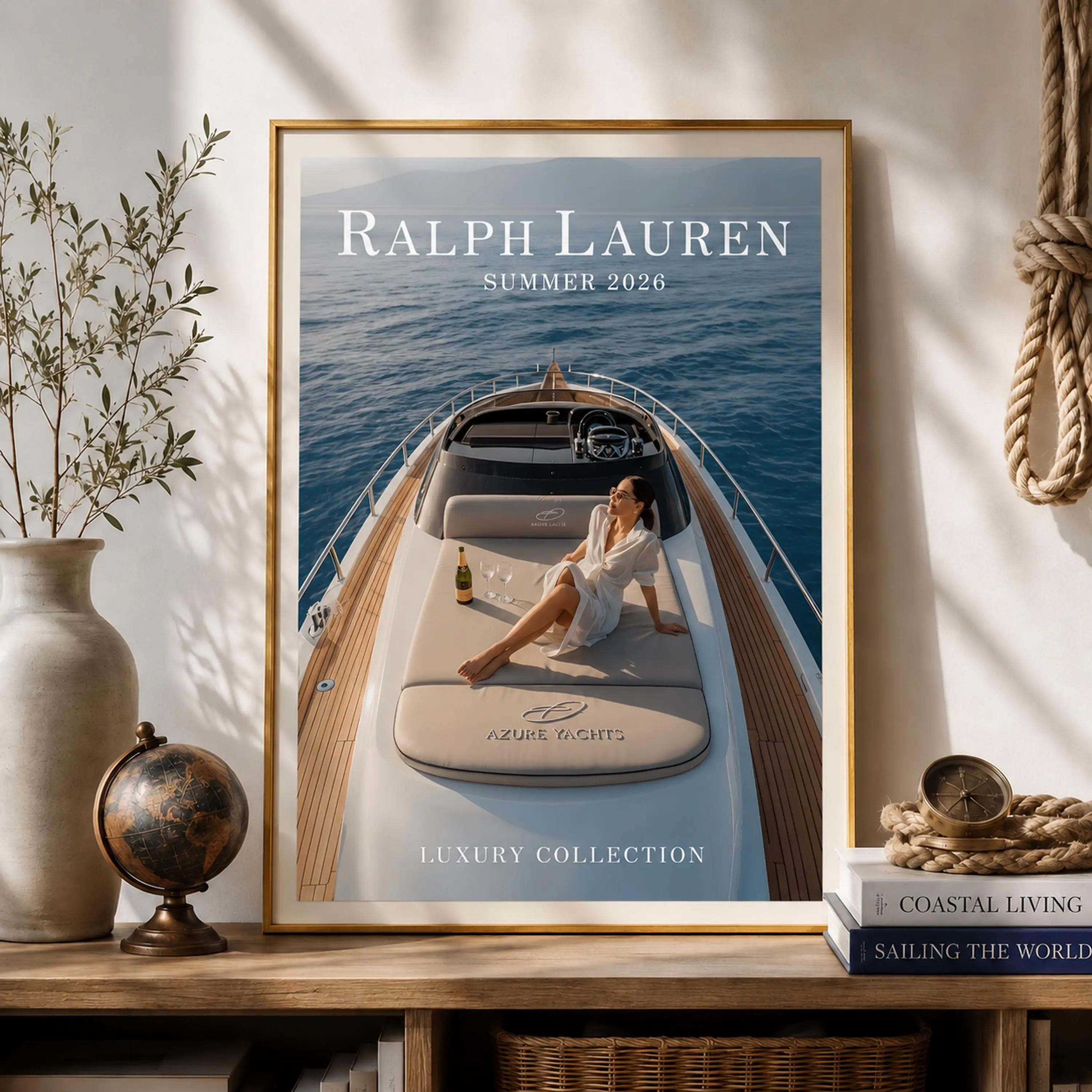Luxury Sailboat Wall Art, UnFramed Print, Coastal Yacht Club Decor, Quiet Luxury Artwork, Old Money Nautical Decor, Fashion Magazine Style