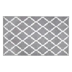 My Magic Carpet Moroccan Trellis Grey Machine Washable Area Rug, 3x5 Stain Resistant, Non-Slip, Waterproof