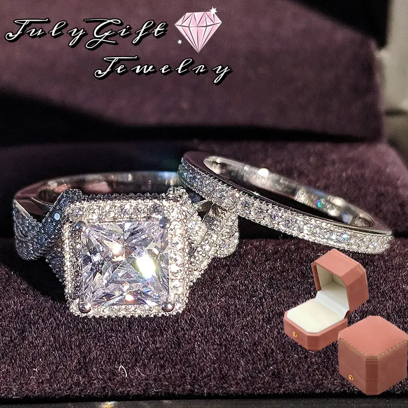 3 Carat Ring Sets for Women Wedding Sets Round Cut Engagement Ring Anniversary Promise Rings