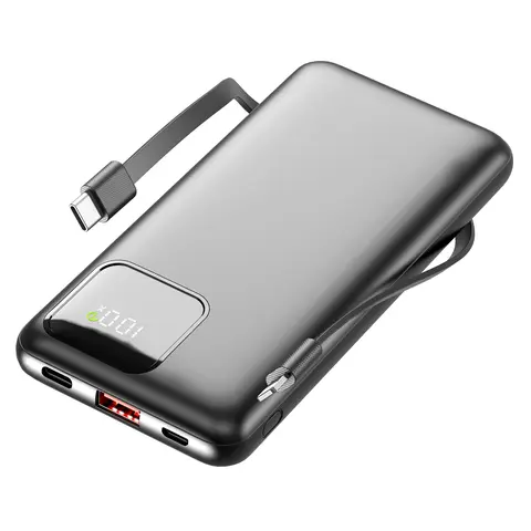 Multifunctional High Power 10000mAh 22.5W Boost Compact & Lightweight Battery Power Bank, Slim Travel Gadgets EDC Gear with Built-in Cables, 4 Outputs-2 Inputs, USB-C/Micro USB for iPhone/Android Devices
