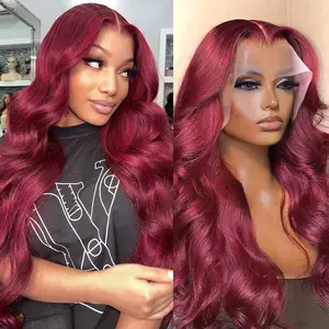 30 Inch Burgundy Body Wave Wigs Human Hair 13x4 99J HD Body Wave Lace Front Wigs Human Hair Pre Plucked Glueless13x6 Lace Front Wigs Human Hair