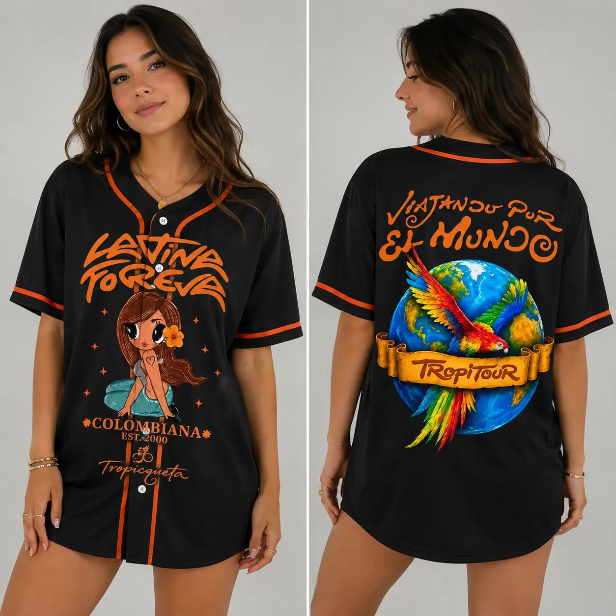 Black Tropicoqueta Inspired Baseball Jersey, Latin Music Graphic Button Down Shirt, Concert Outfit, Unisex Fan Gift