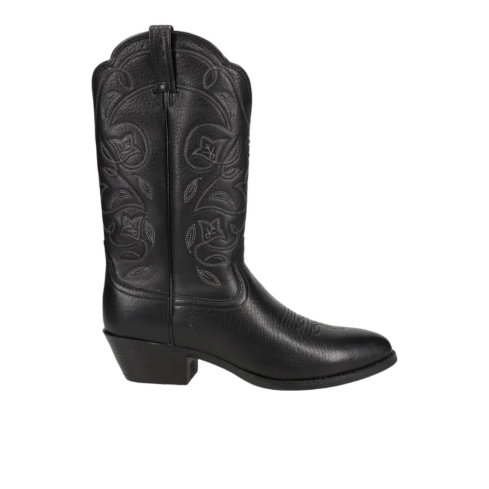 Ariat Womens Heritage Embroidered Round Toe Pull On  Casual Boots Mid Calf Low Heel 1-2" - Black