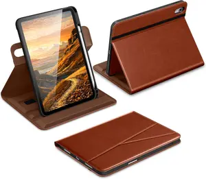 iPad A16 Case, iPad 11th / 10th Generation Case (2025/2022), 360 Degree Rotating Premium Leather Folio Stand Cover with Pencil Holder, Brown