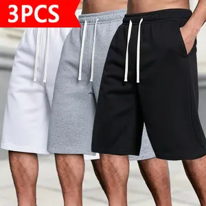 3-Pack Men’s Casual Cotton Sweat Shorts, Elastic Waist with Drawstring, Loose Fit, Multicolor Soft Fleece Loungewear Shorts for Everyday Wear