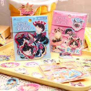 120 sheets minimalist glossy sticker pack, cat theme, cute simple style, self adhesive, paper material, DIY planner decoration scrapbook stickers pack