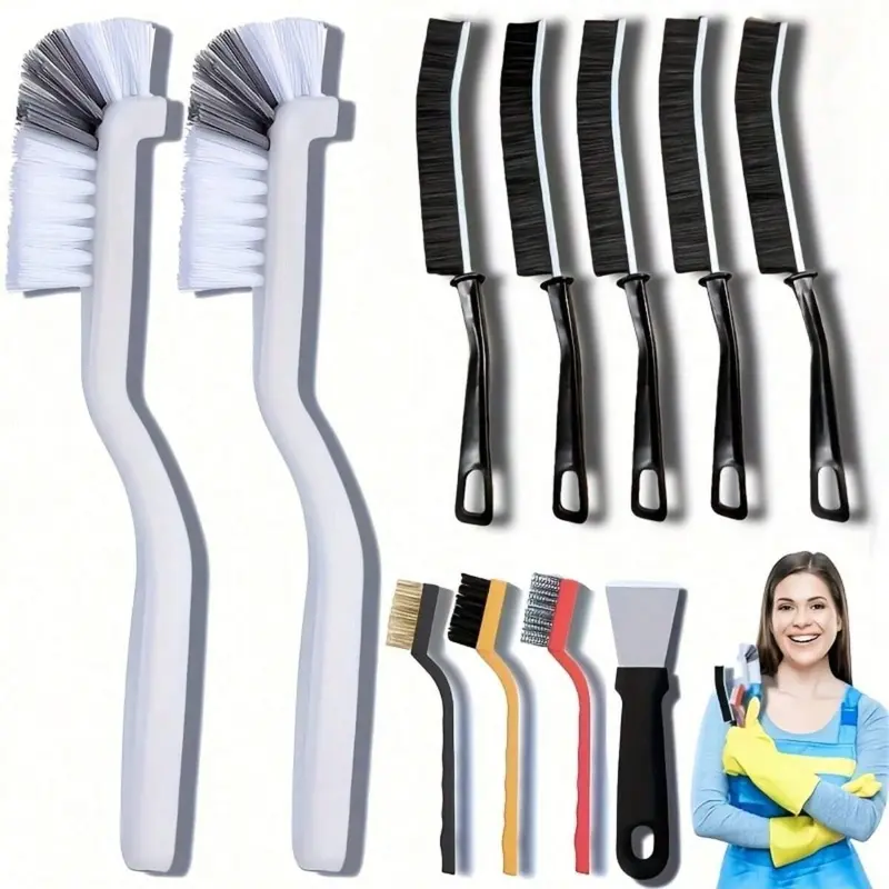 11 Pcs Cleaning Brush Set, Multipurpose Brush, Multi-purpose long handle scrub brushes, Toilet Scrubber Brush for kitchen, bathroom, toilet cleaning. Portable cleaning tools with durable bristles for deep cleaning hard-to-reach areas House Cleaning Tools