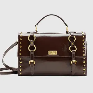 URBAN REVIVO 2026 Spring New Leather-Style Women's Handbag, Waxed Women's Handbag, Vintage Oil Wax Leather Top Handle & Crossbody Bag UAYB60054, Leather-Style Women's Handbags, Waxed Women's Handbags