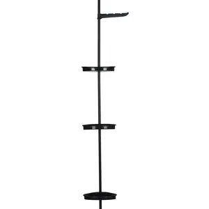 Black Corner Shower Caddy Tension Pole, 4-Tier Adjustable Rust-Proof Bathroom Storage Organizer, Shower Corner Shelf with Non-Slip Rubber Pads, Height Adjustable 101.6-122 Inch