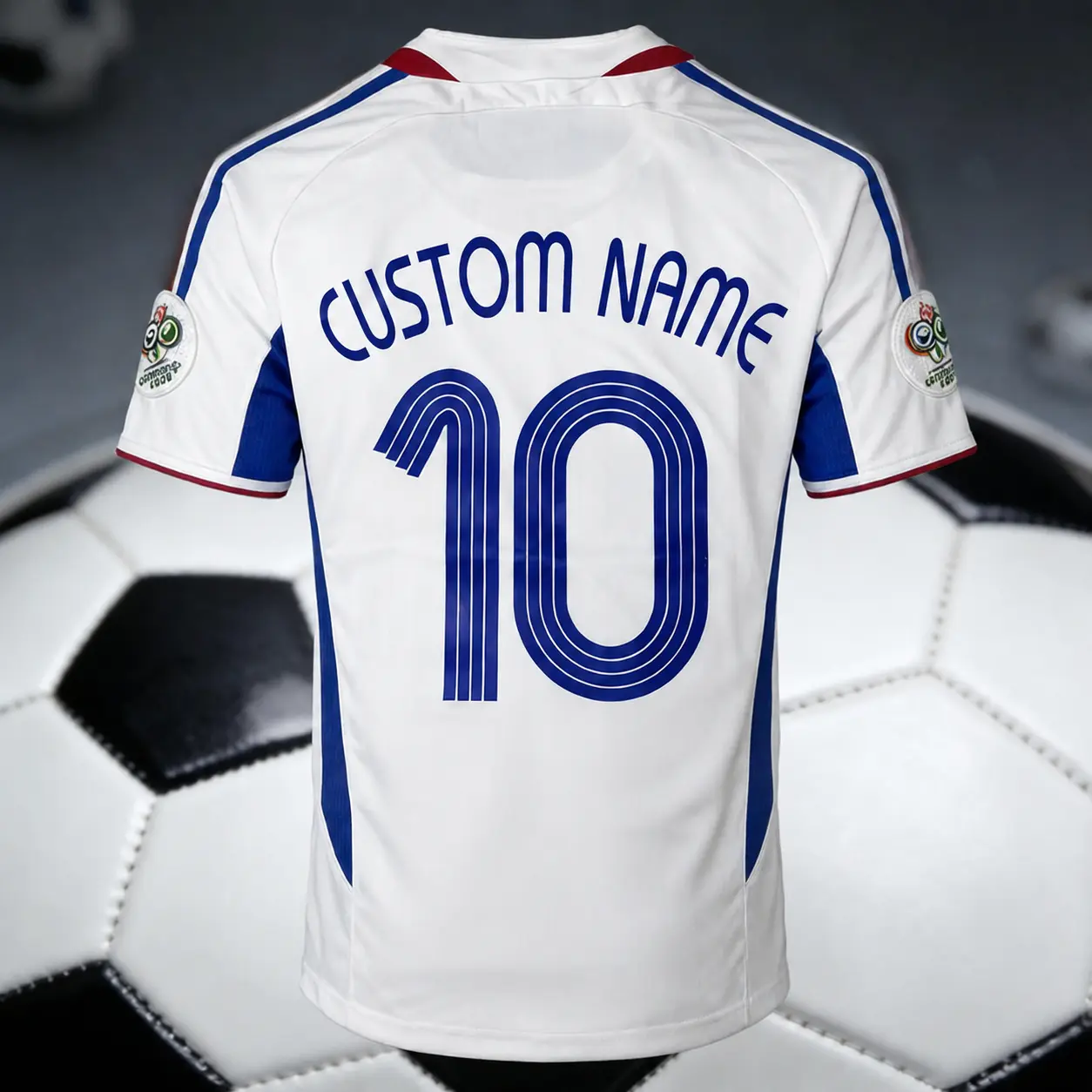 White Blue Red Retro Number 10 Soccer Jersey – Unisex Short Sleeve Football Fan Shirt, Breathable Match Day Training Top with Custom Name and Number Option for Men and Women