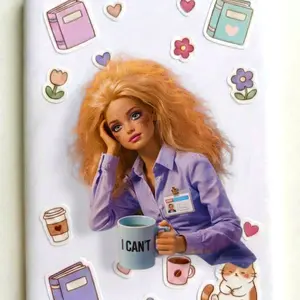 Overworked Office Doll Magnetic Phone Grip – Funny Burnout Doll Phone Holder, Tired Employee Gift, Chaotic Work Life Accessory, Coffee Lover Grip