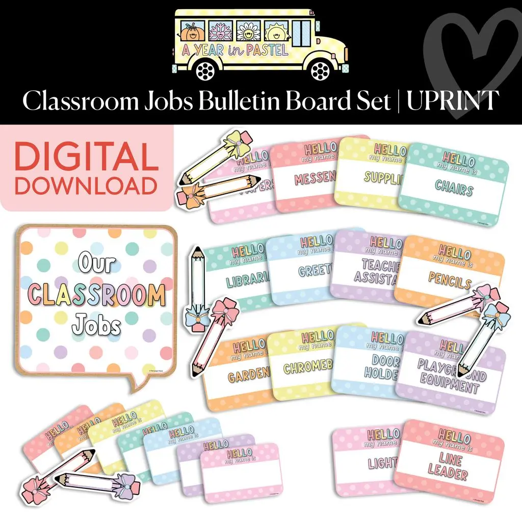 Printable Editable Classroom Jobs Bulletin Board Set | A Year In Pastel
