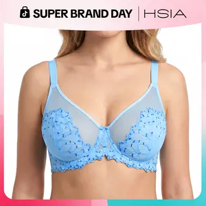 HSIA Winter Sonata Unlined Plus Size Sexy Pretty Embroidered Soft Lace Bra Underwire Support Bra Full Coverage Upgraded Breathable Skin-Friendly Sheer Mesh Minimizer Bra All-Day Comfort for Large Bust