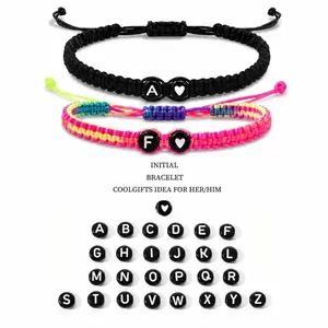 (2 Pack) Initial Heart Bracelet - 26 Alphabet Braided Adjustable Bracelet for Women, Men, Teen Girls and Boys Jewelry Love