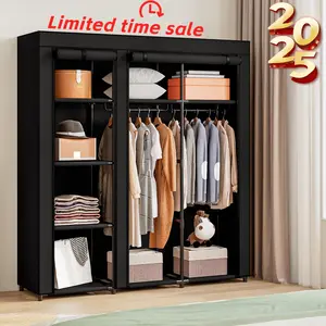 Portable Wardrobe Closet Storage Metal Hanging Rack Non-Woven Fabric Room organizer multi-layer storagerack non-woven fabric Black Plastic Hangable