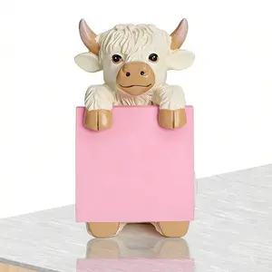 Cute Highland Cow Resin Note Holder, comes with 1 pack of sticky notes, exquisite desktop decoration, practical office desk accessory, a perfect thank-you gift for teachers