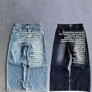 Y2K men Jeans vintage  Pattern letter jeans streetwear gothic Hip Hop men women Fashion Casual wide leg jeans regular fit hip hop personality