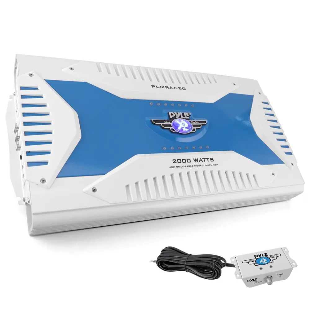 6-Channel Waterproof Marine Amplifier with 2000W MOSFET Power Supply, Aluminum Speaker Controller, Adjustable Remote, Electronic Audio Stereo Protection, RCA Inputs for Pool & Backyard Use