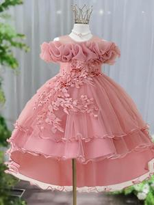 girl's dress, elegant sleeveless dress for party wedding guest, kids formal clothes for all seasons, princess quince dresses, quinceanera dress, ruffle trim dress