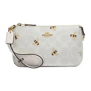 Coach Nolita 19 Classic Monogram Bee Print PVC Zip Clutch Crossbody Bag For Women In White