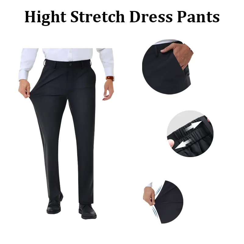 Alimens&Gentle Men's Business Casual Stretch Dress Pants, No-Iron Flat-Front Dress Pants with Expandable Waist Alimens&Gentle Men's Business Casual Stretch Dress Pants, No-Iron Flat-Front Dress Pants with Expandable Waist