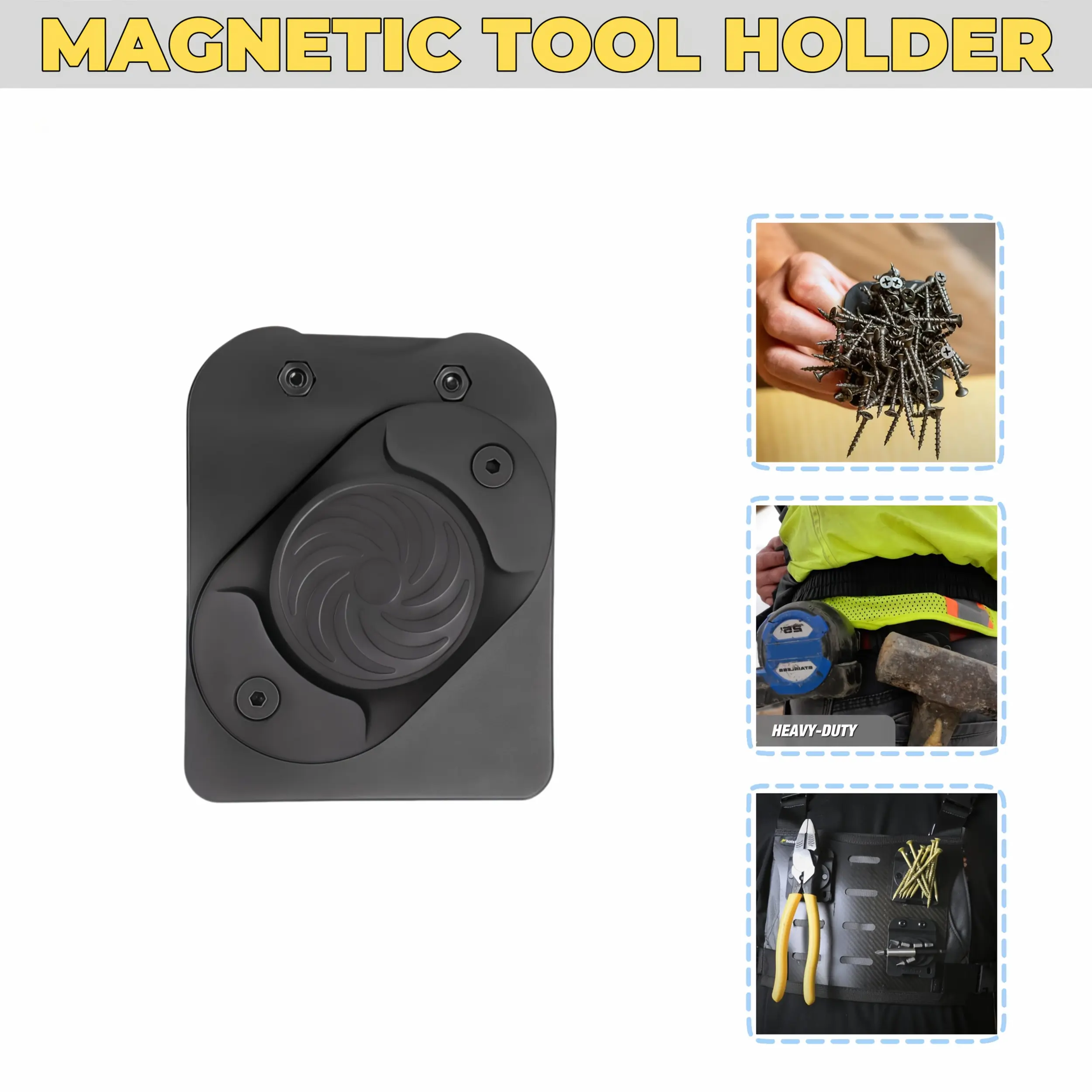 Magnetic Tool Holder - Strong Clip-On Belt Magnet Holster for Screws, Nails, Hammer, Sockets, Pliers, Screw Driver, Trowel, Drill Bit, Wrench, or Any Magnetic Tools and Hardware, gift for dad, gift for friends