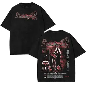 Devil May Cry 1 Dante and Trish Son of Sparda Anime Manga Game Vintage Cotton 2 Sided Washed Tshirt Sweatshirt Hoodietees Top Casual Graphic T-shirts for Menswear Oversized Menswear Oversized Ribbed Seamless Streetwear Crewneck