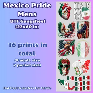 G59 Mexico Pride Mens DTF Gangsheet transfers for shirts