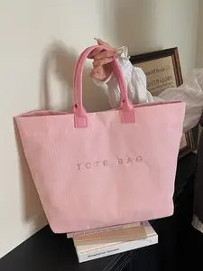 2026 New Fashion Letter Print Large Capacity Handbag, Corduroy Shoulder Bag, Commuter Tote, Casual Commuter Bag, Stylish and Spacious, Everyday Bags
