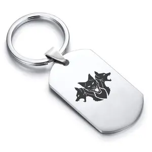 Stainless Steel Mythical Cerberus Head Dog Tag Keychain