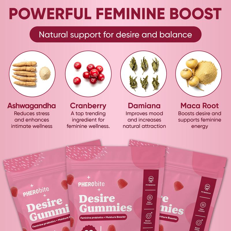 Desire Gummies - Feminine Probiotics+Moisture Blend 60 Gummies for PH Balance Odor Control and Flora Support