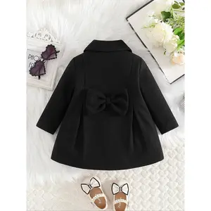 Baby Girls' Winter Coat, Simple Fashion Short Top, Stand Collar Button Design, Thick Warm Long Sleeve, Casual for Fall & Winter